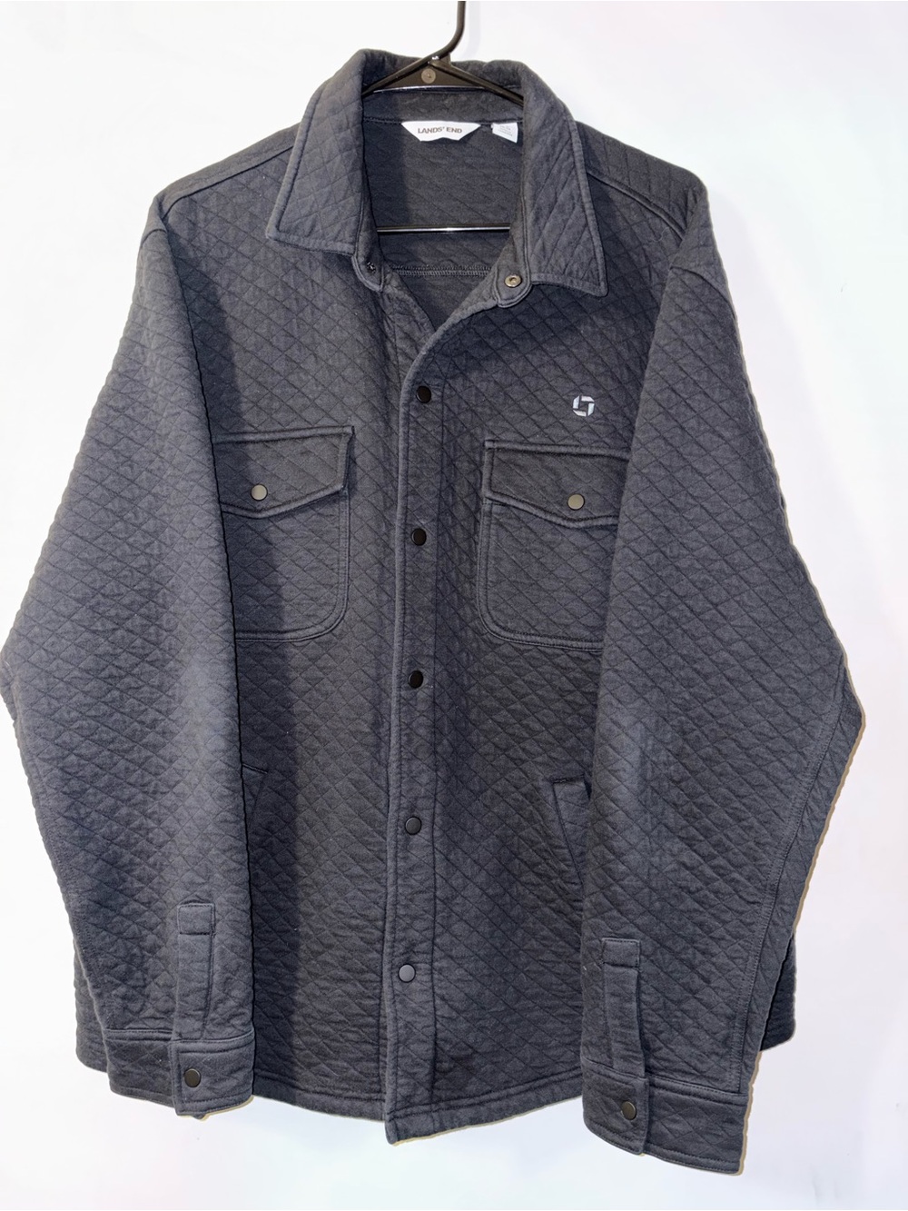 Lands' End Men's Quilted Snap-Front Jacket in Black (Chase)